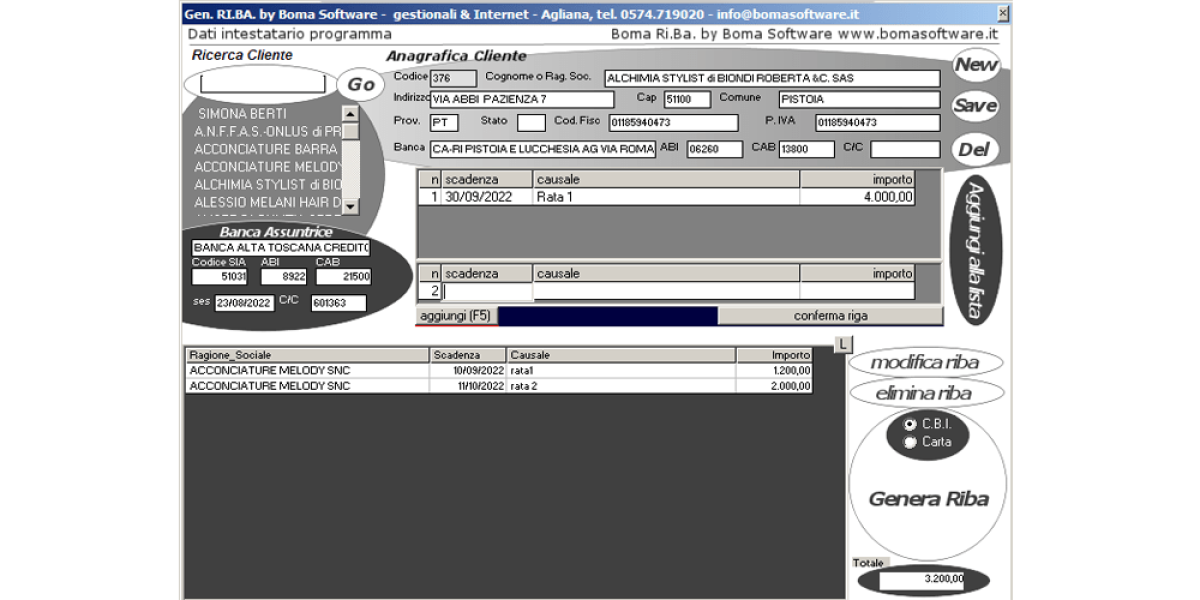 Boma Ri. Ba le ricevute bancarie elettroniche. Creazione file CBI per la creazione del flusso di Ricevute bancarie da allegare sull'home banking